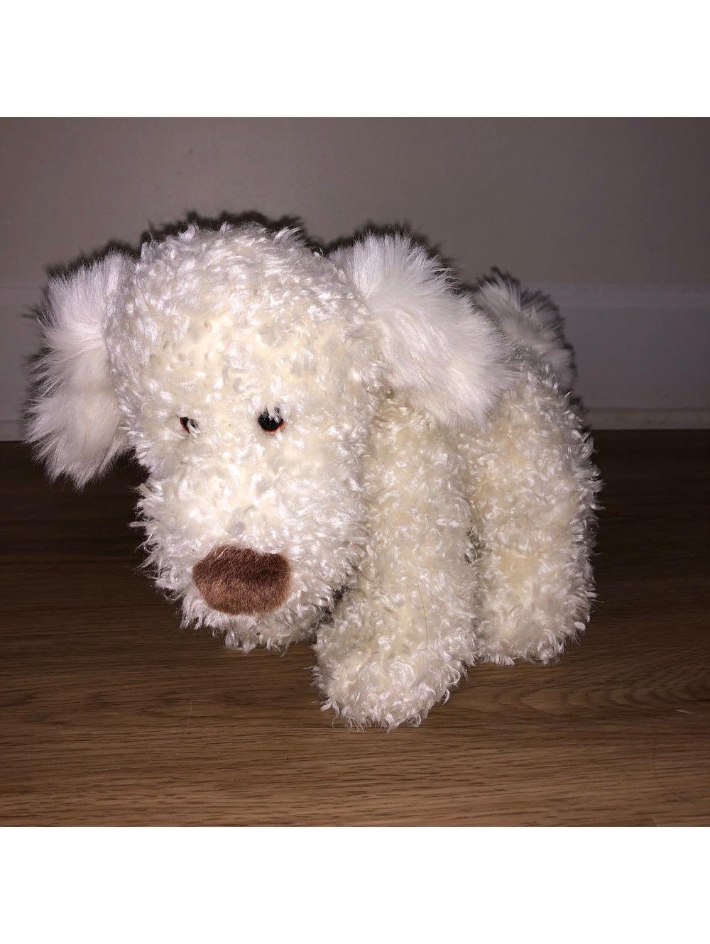 VINTAGE GUND TROUBLE WHITE CREAM BROWN POM POM NOSE SHAGGY PUPPY DOG PLUSH RARE
